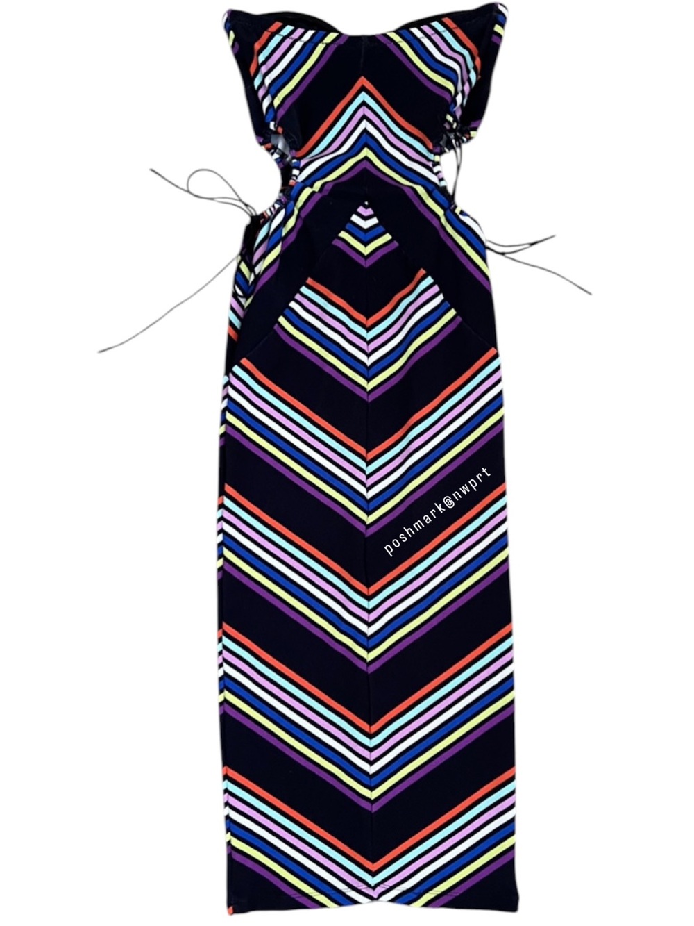 FLEUR DU MAL Striped Rib Chevron Cutout Midi Dress Multicolor Stripe XS - Picture 5 of 8